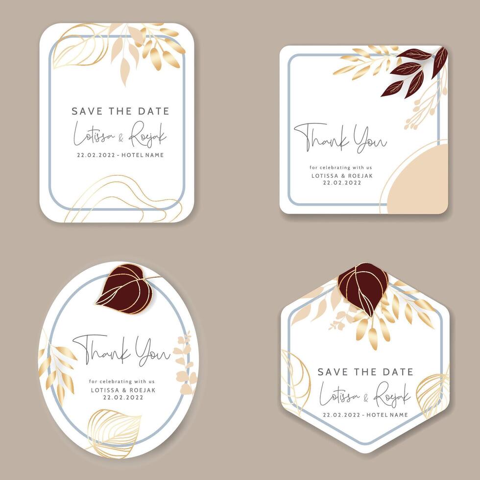 Elegant gold floral monoline with boho leaves label collection vector