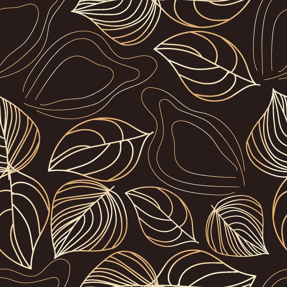 Elegant gold floral monoline with boho leaves pattern vector