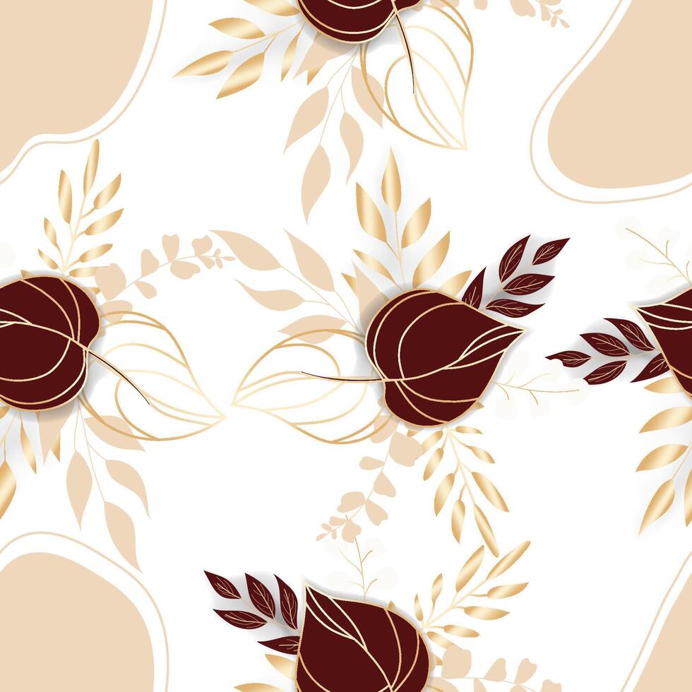 Elegant gold floral monoline with boho leaves pattern vector