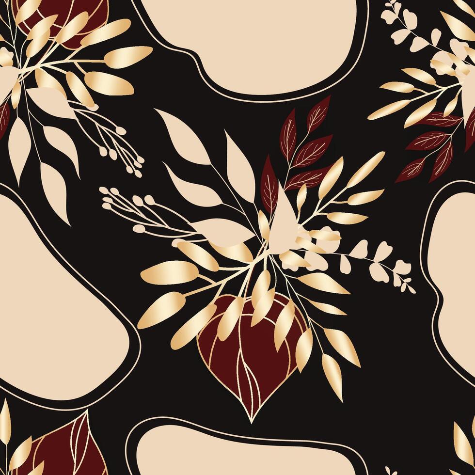 Elegant gold floral monoline with boho leaves pattern vector