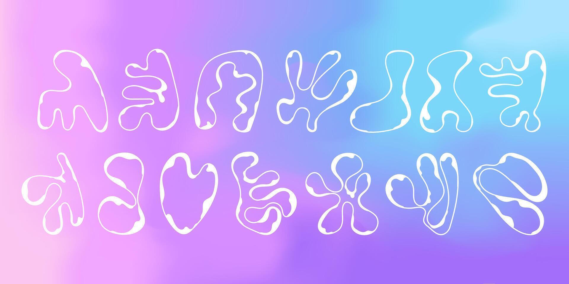 Collection of white brutal modern elements of round fancy shapes. Set of abstract minimal geometric fluid shape elements. Brutalist design. stock illustration vector