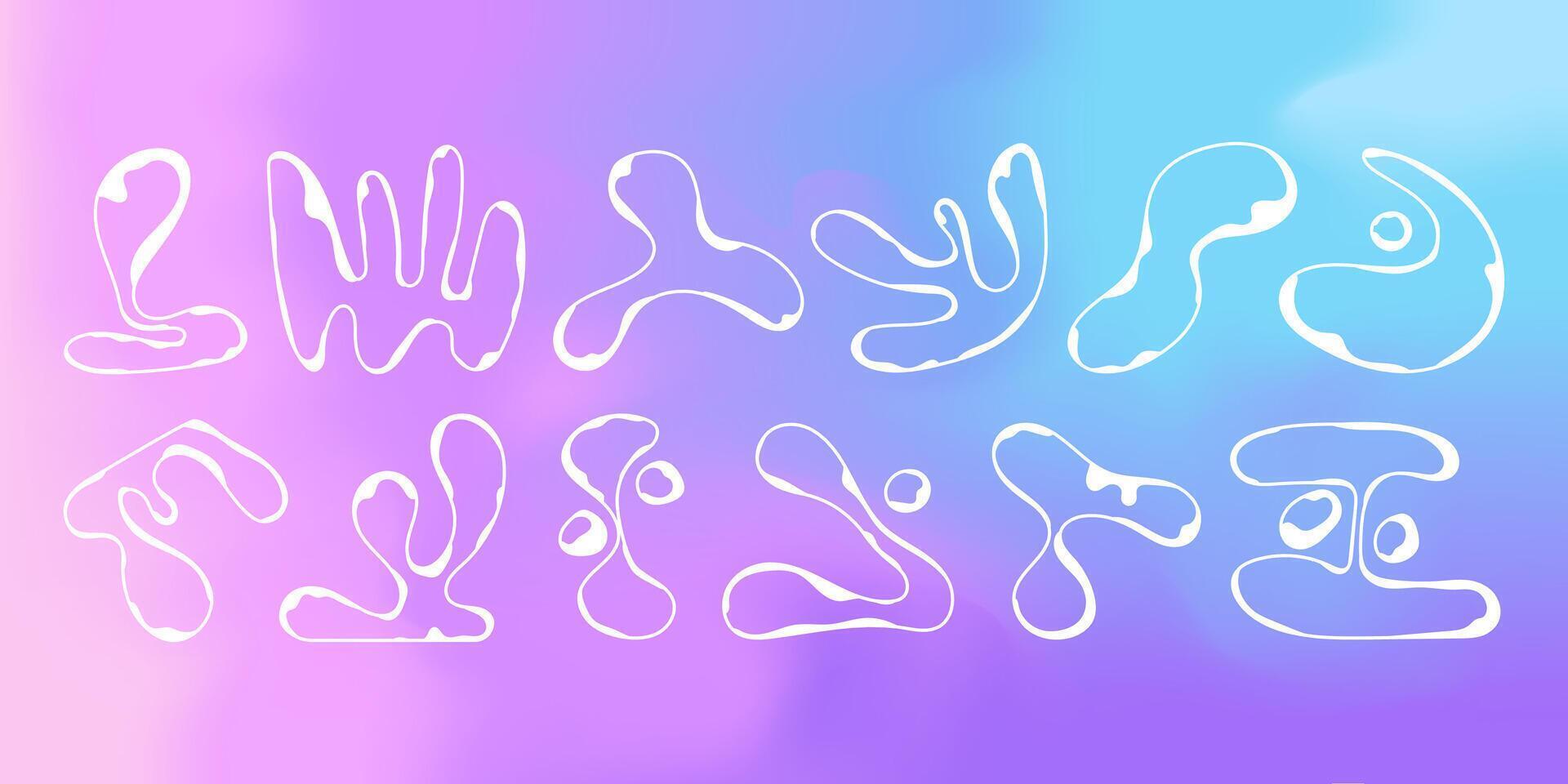 Collection of white brutal modern elements of round fancy shapes. Set of abstract minimal geometric fluid shape elements. Brutalist design. stock illustration vector