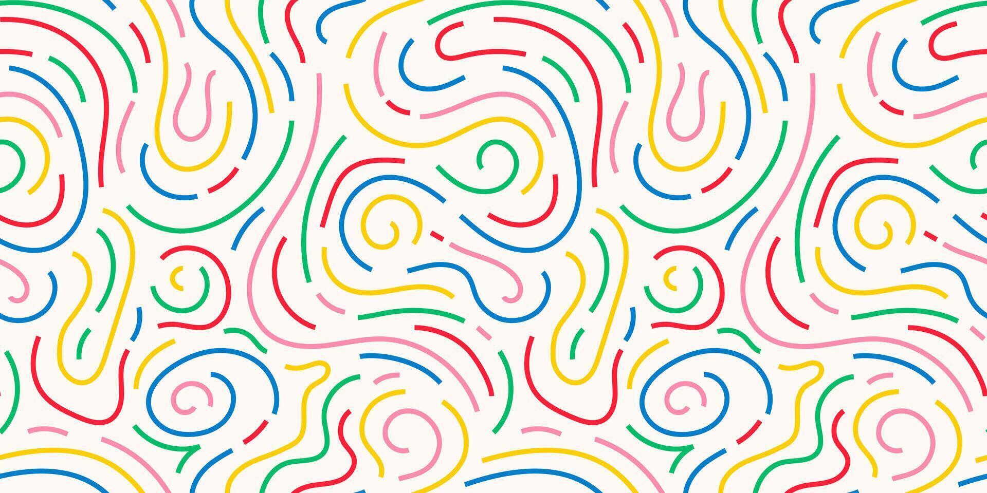 Fun colorful line doodle seamless pattern. vector
