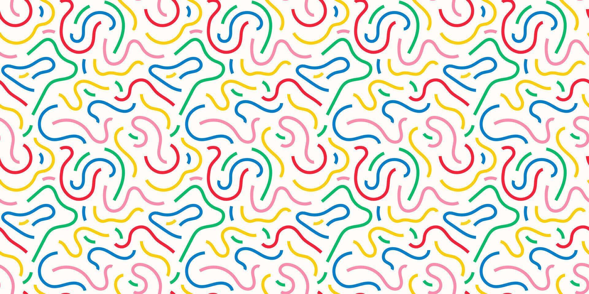 Fun colorful line doodle seamless pattern. vector