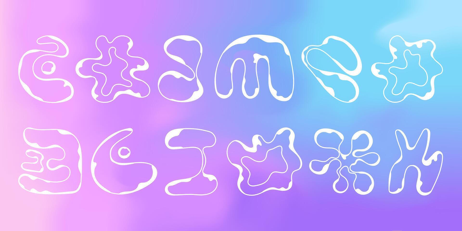 Collection of white brutal modern elements of round fancy shapes. Set of abstract minimal geometric fluid shape elements. Brutalist design. stock illustration vector