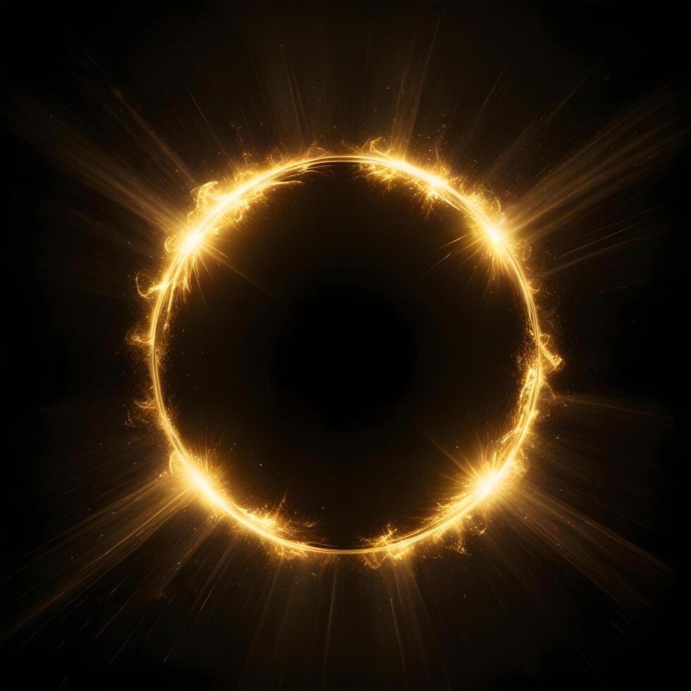sunblast effect golden color in black background photo