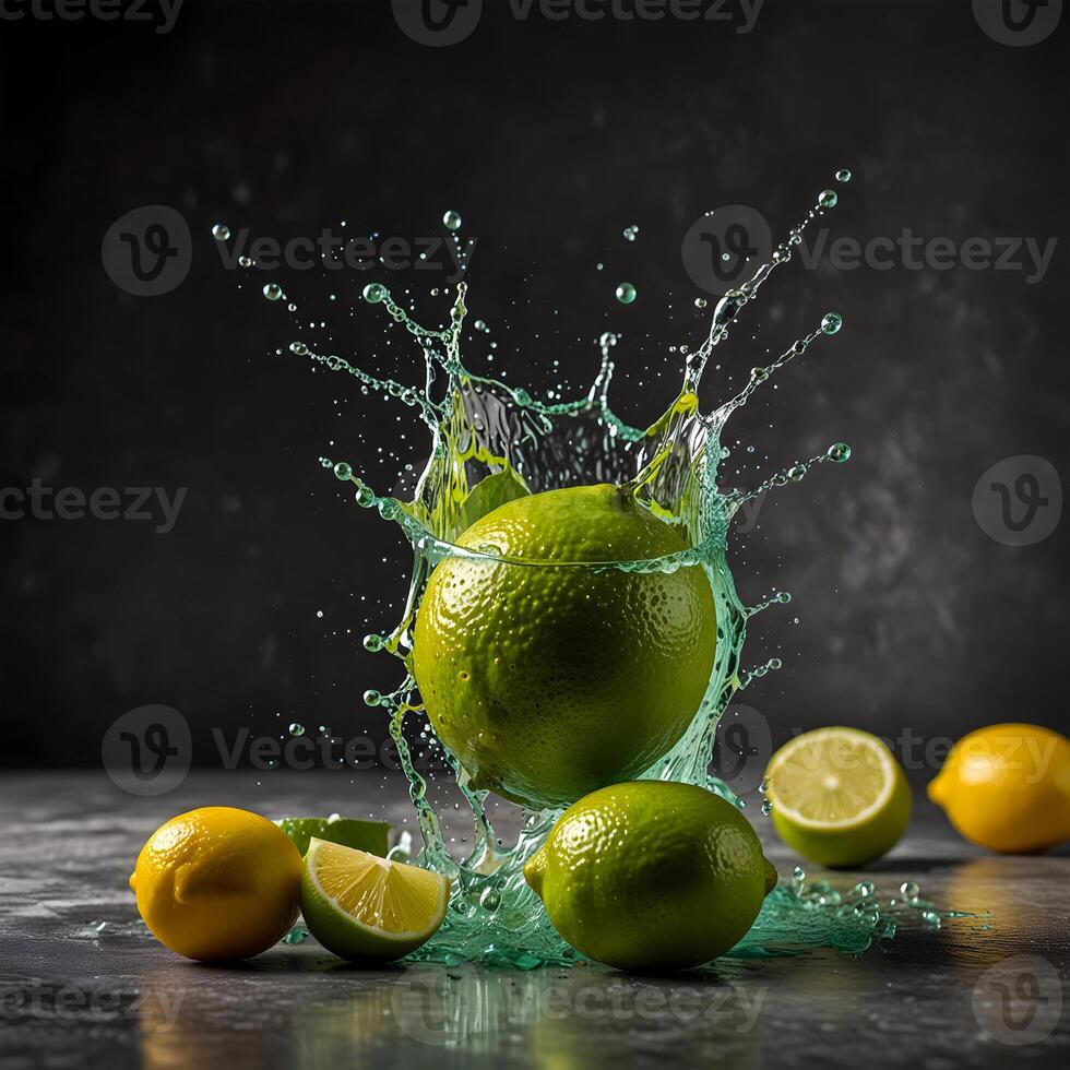 lemon with water splash background AI generate images photo