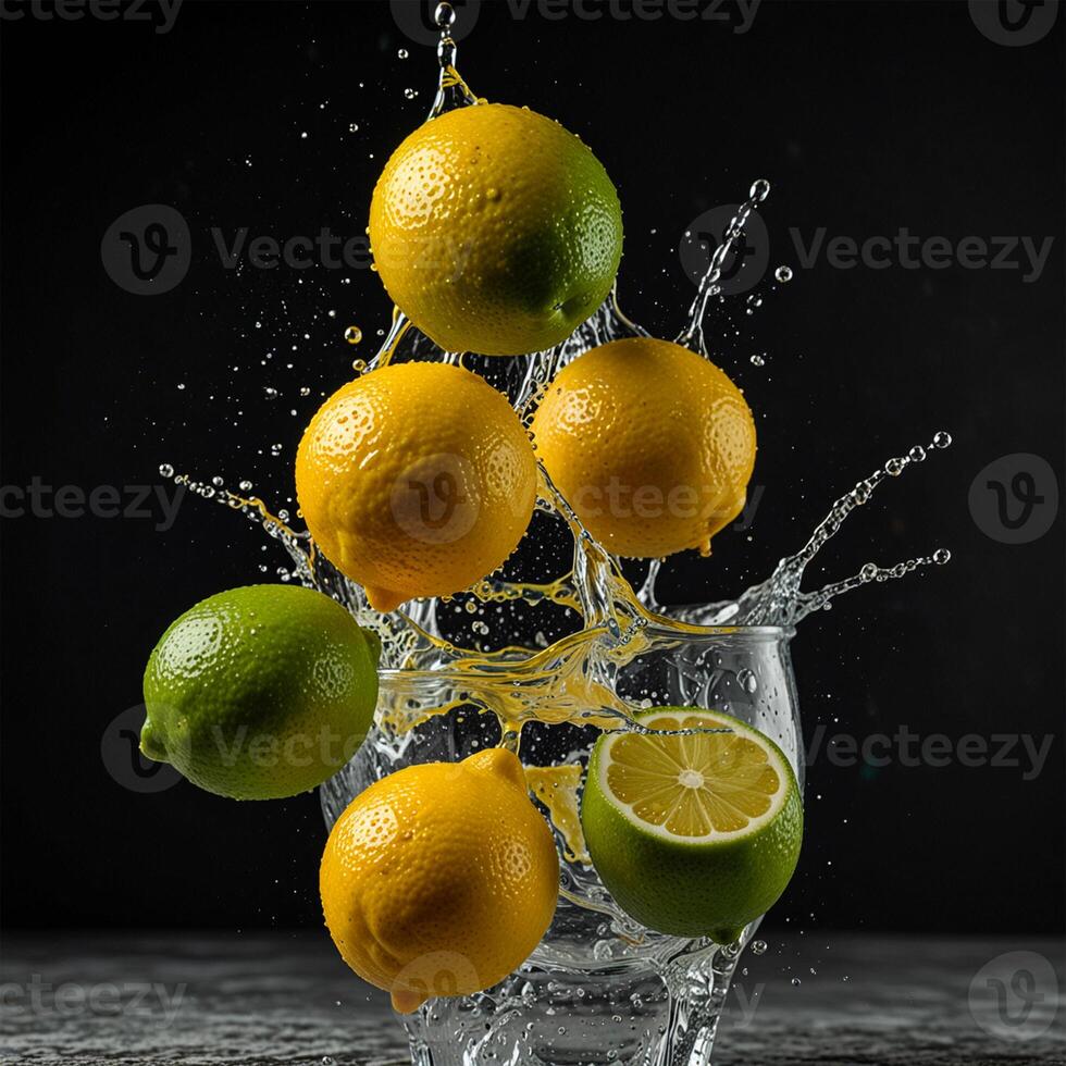 lemon with water splash background AI generate images photo