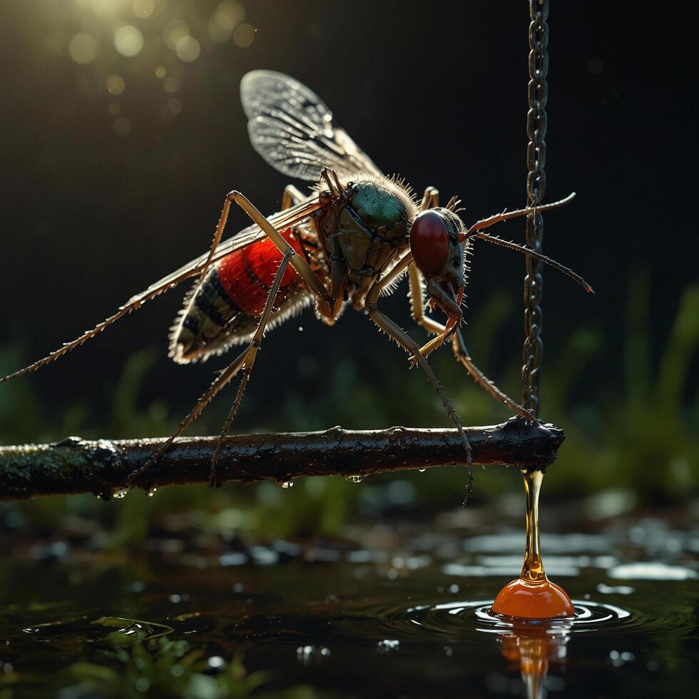 Extreme closeup photo shoot of an elegant big mosquito with high-quality images on a dark background