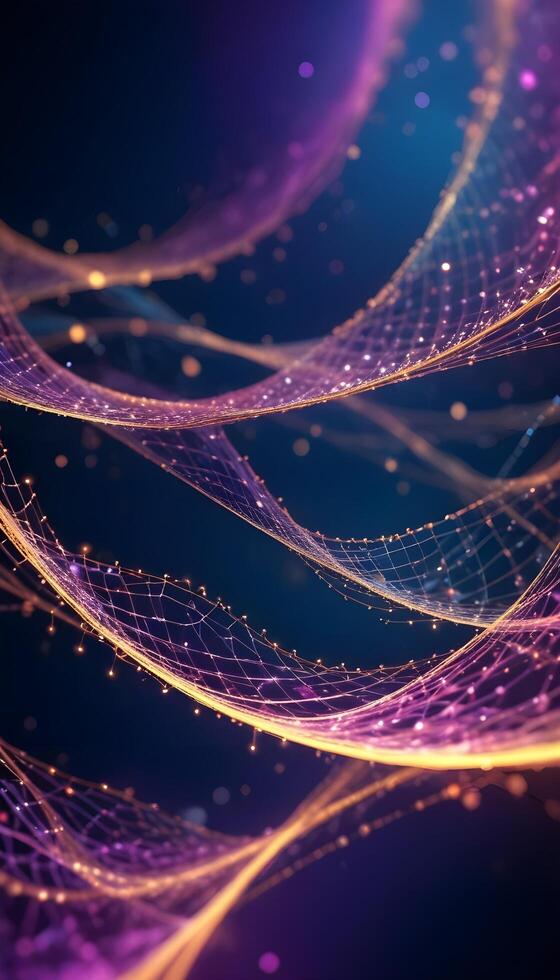 3D wave curve abstract background with lights and bokeh, wallpaper photo