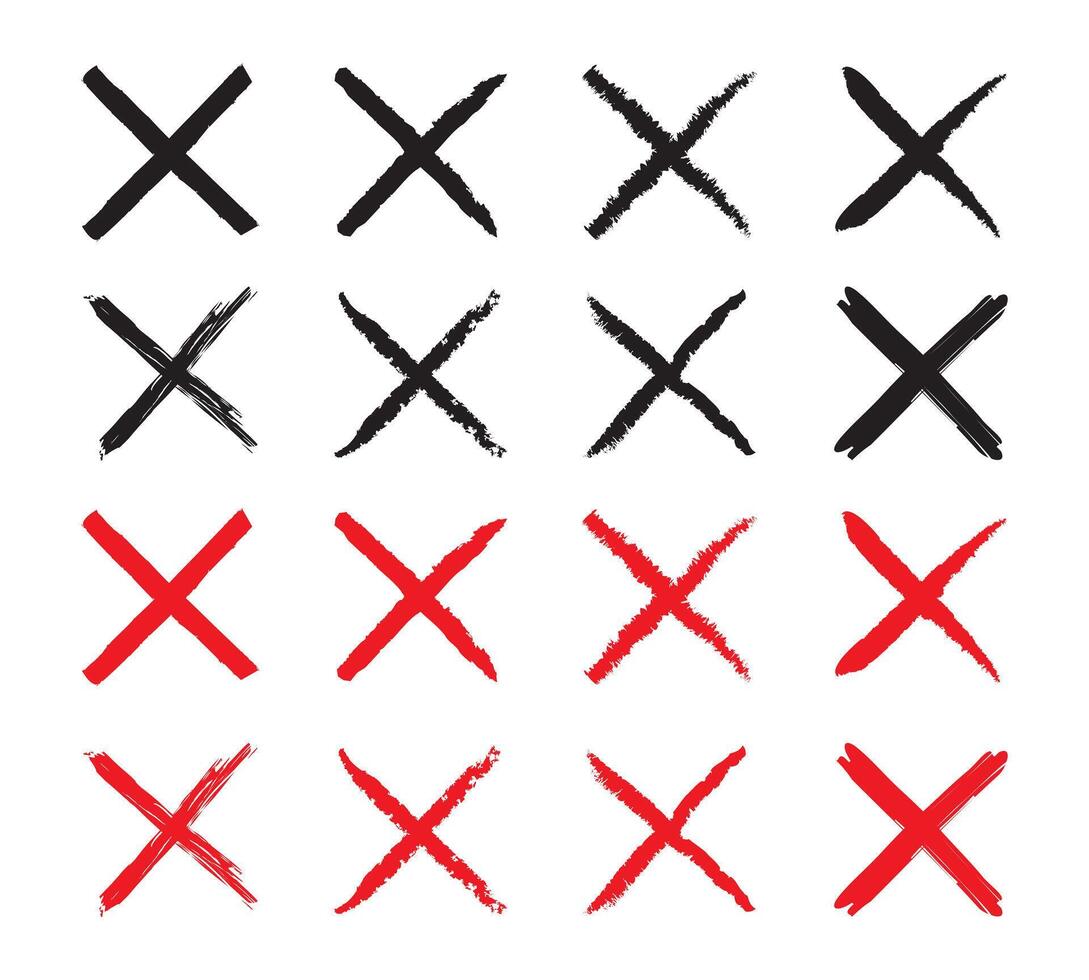 set of cross x icon. Grunge cross icons., scribble ink grunge cross icons, no wrong symbol. delete or false, vote sign. Red X on white background. vector
