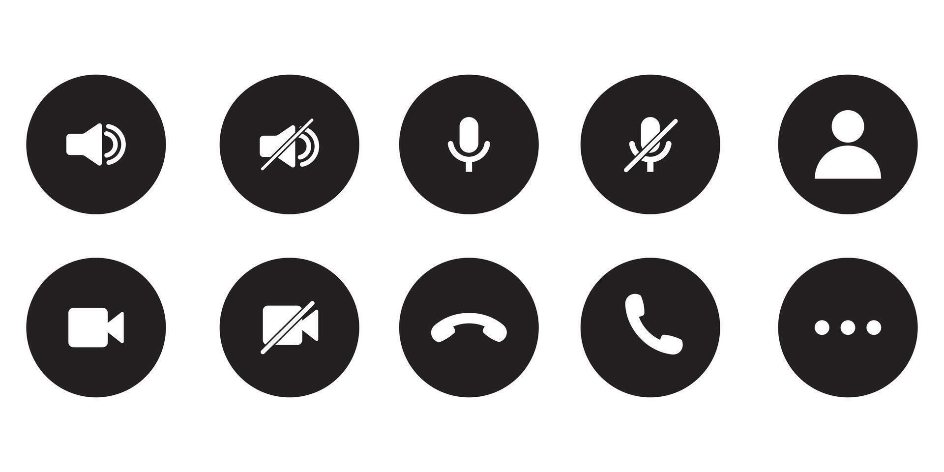 Phone calling icon set. Streaming icon set. call buttons set. Collection of internet conversation buttons. Camera, handset, microphone, speaker, message, and profile vector