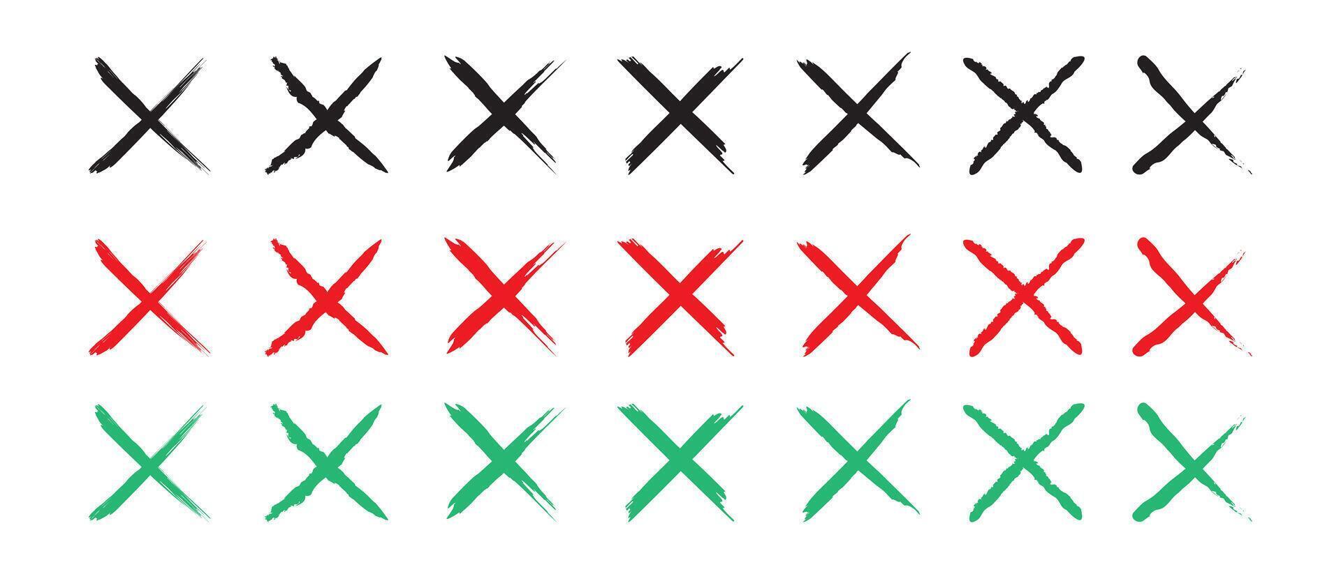 set of cross x icon. Grunge cross icons., scribble ink grunge cross icons, no wrong symbol. delete or false, vote sign. Red X on white background. vector