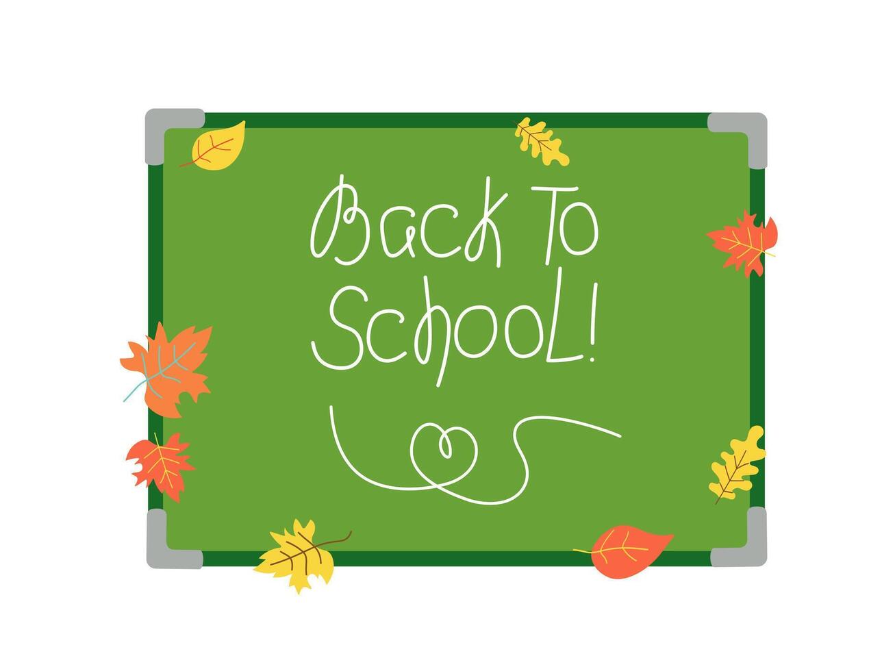 School board with inscription. Back to school. Chalk text on a blackboard. Autumn leaves. Chalkboard. vector