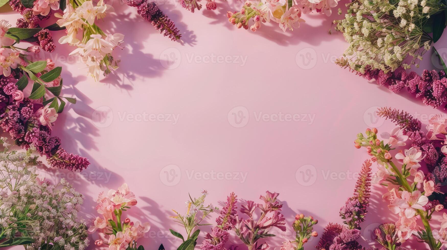 Flowers frame with copy space. Summer or spring floral theme greeting card. Postcard mockup with space for text photo