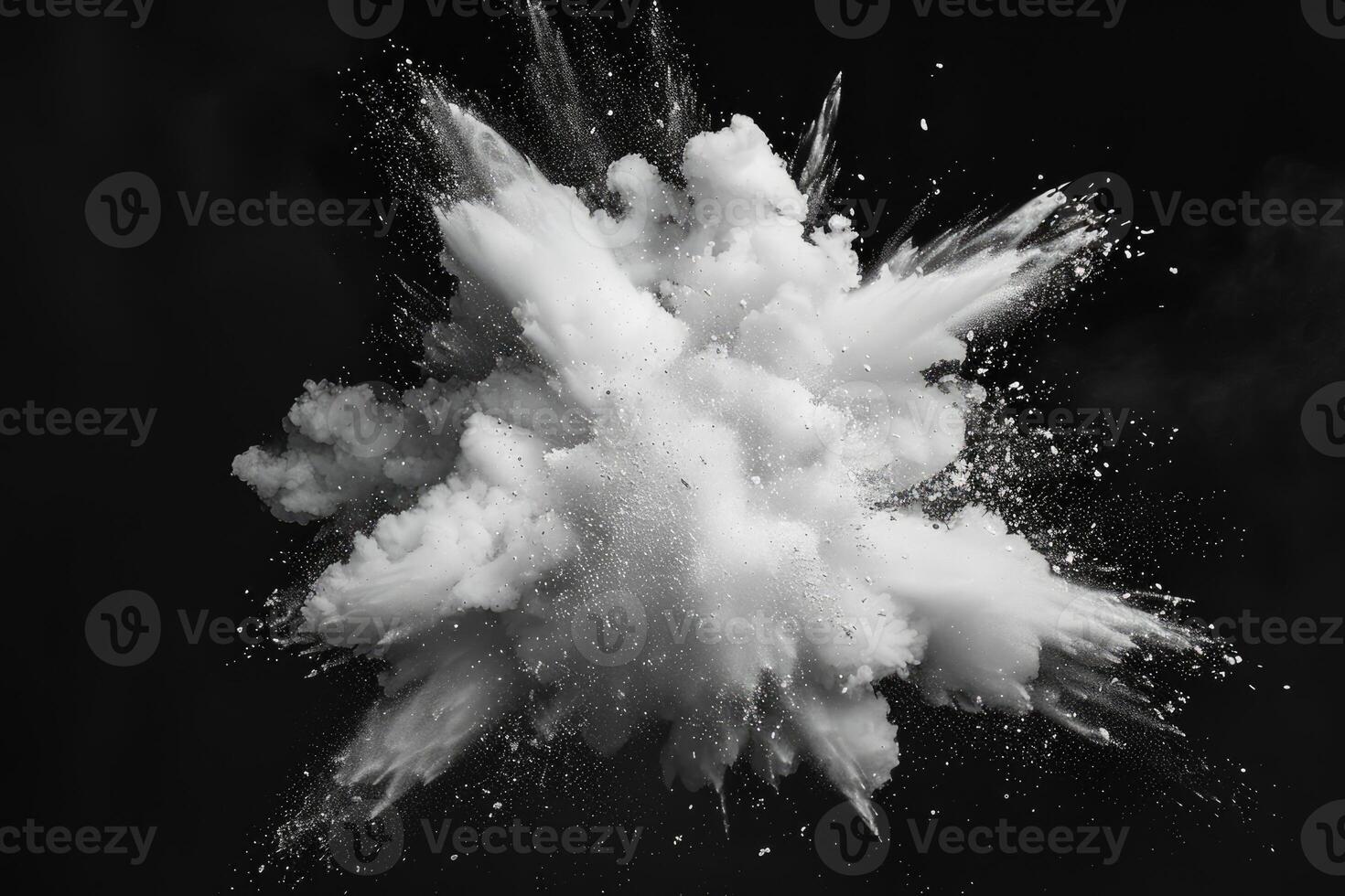 White paint explosion splash abstract background. Milk cloud, dust explode on black photo