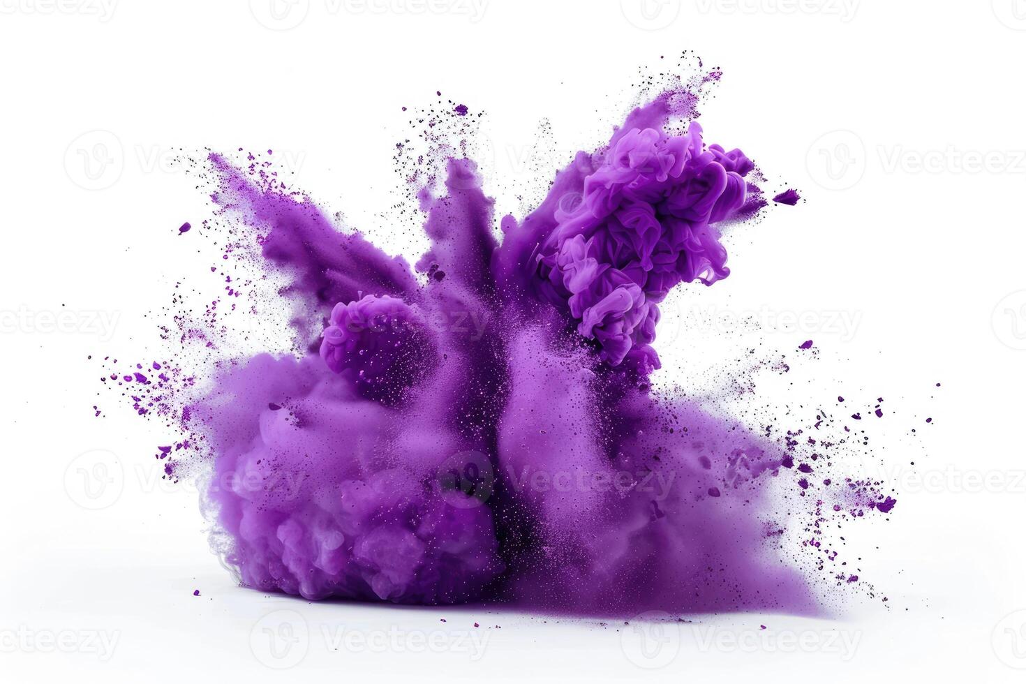 Purple paint explosion abstract background. Coloured cloud on white. Colorful splash dust explode photo