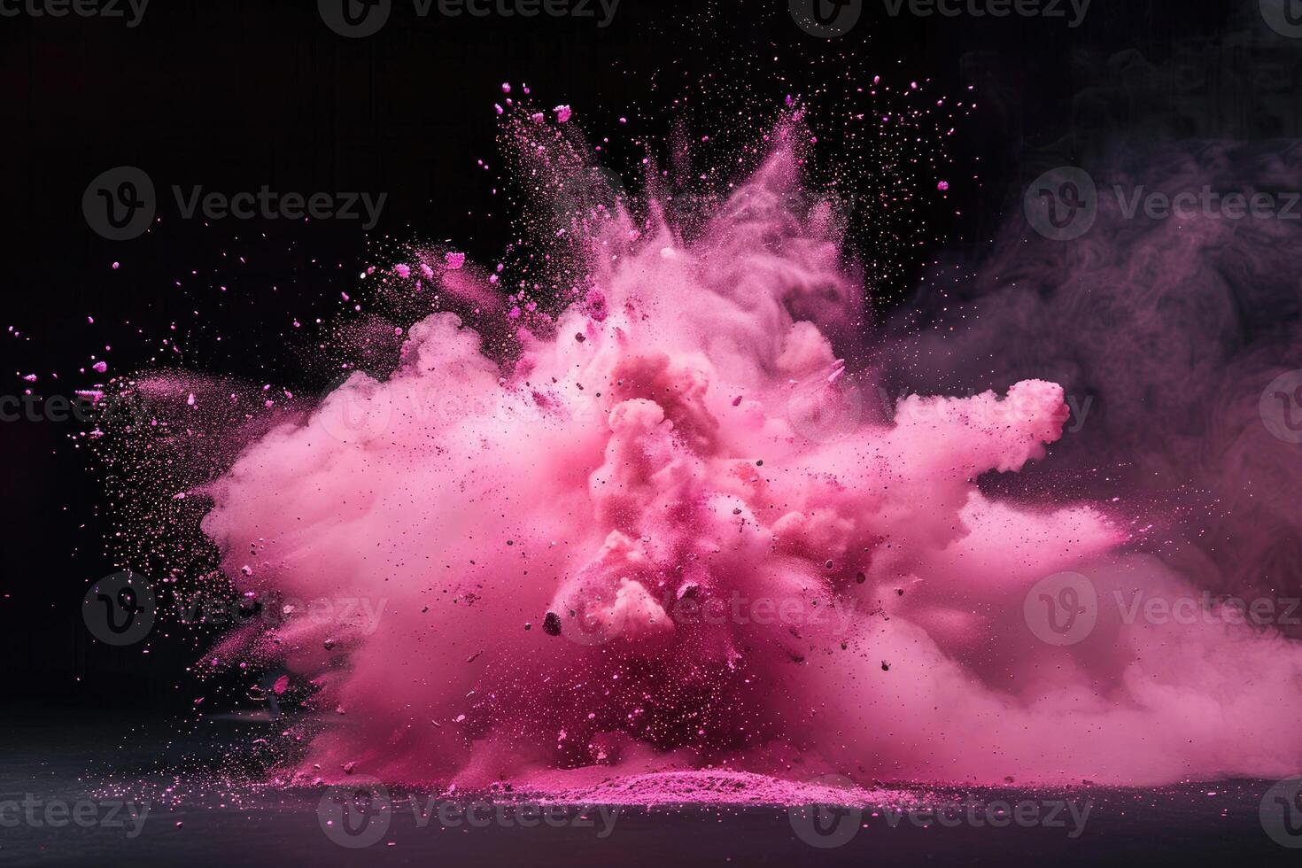 Bright pink paint explosion splash abstract background. Dust explode on black photo