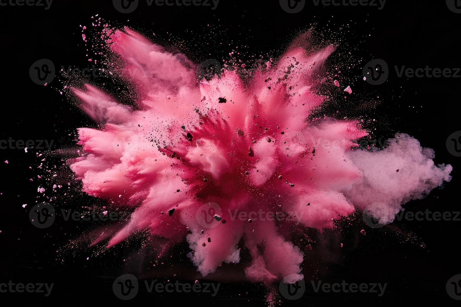 Pink paint explosion splash abstract background. Dust explode on black photo