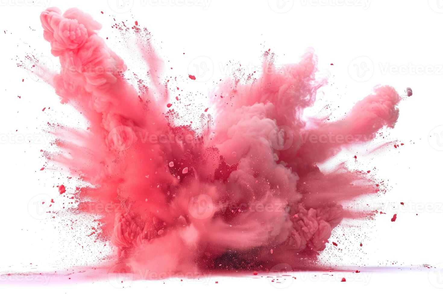 Pink paint explosion splash abstract background. Dust explode on white photo