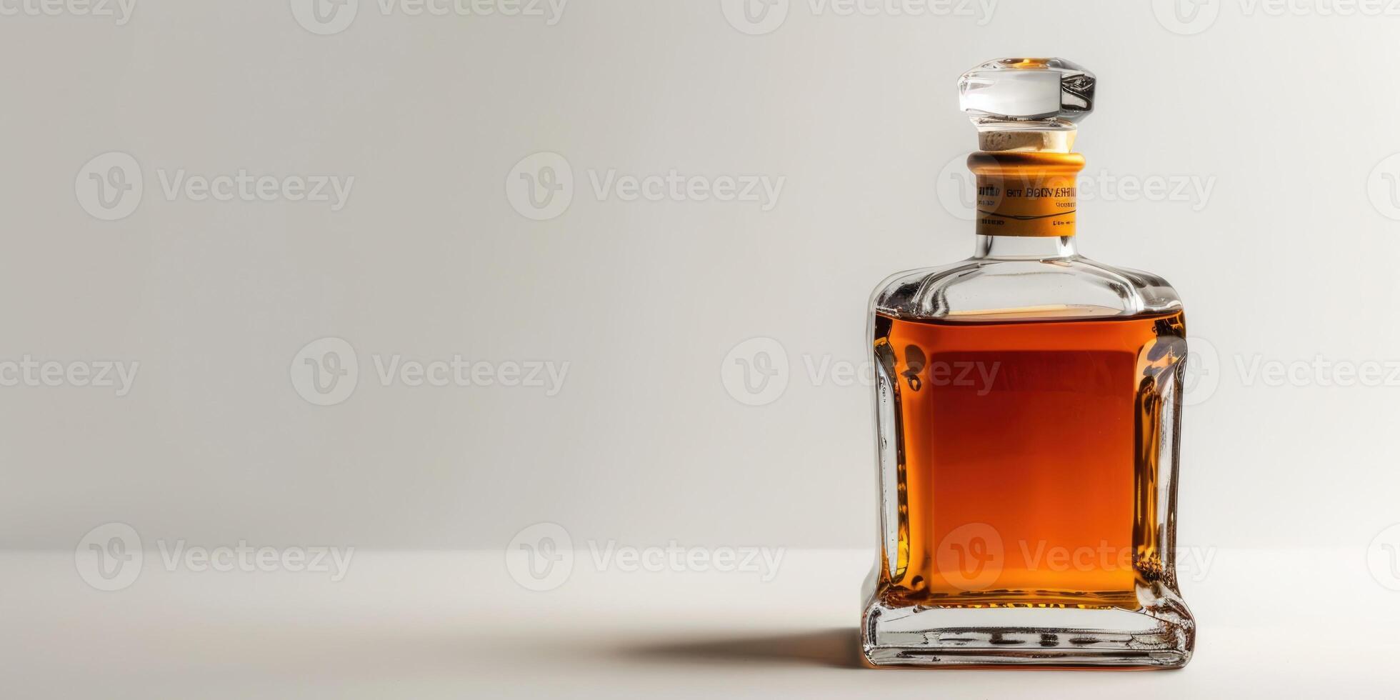 Whiskey bottle, alcohol drink isolated on grey background with copy space photo