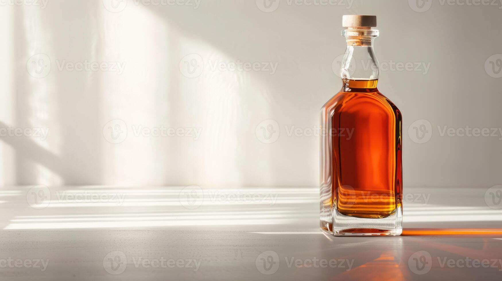 Whiskey bottle, alcohol drink isolated on grey background with copy space photo