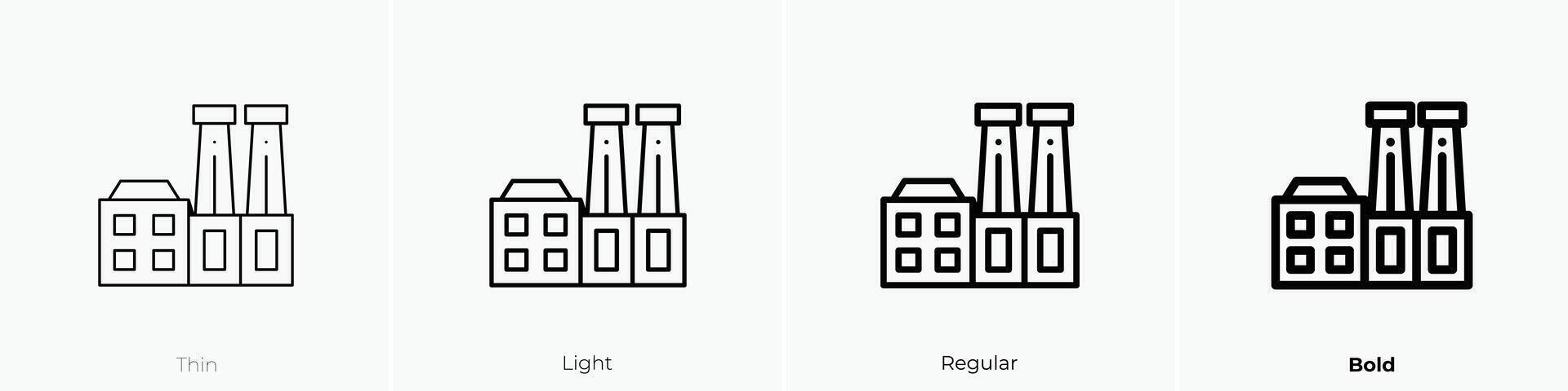 factory icon. Thin, Light, Regular And Bold style design isolated on white background vector
