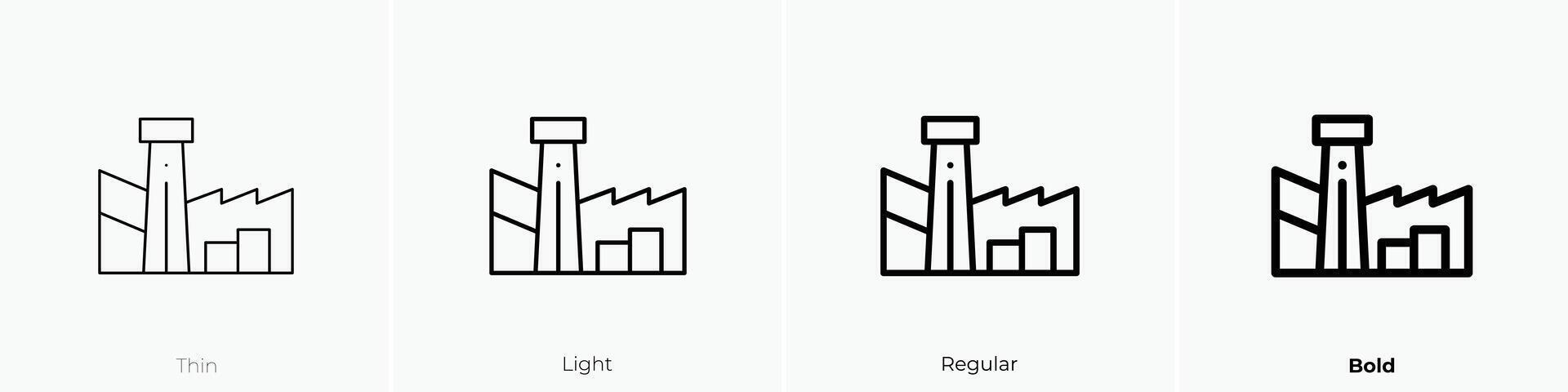factory icon. Thin, Light, Regular And Bold style design isolated on white background vector