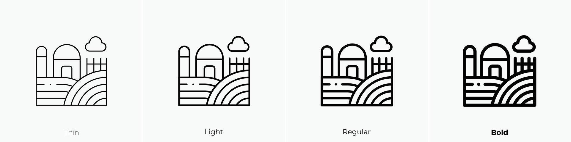 farm icon. Thin, Light, Regular And Bold style design isolated on white background vector