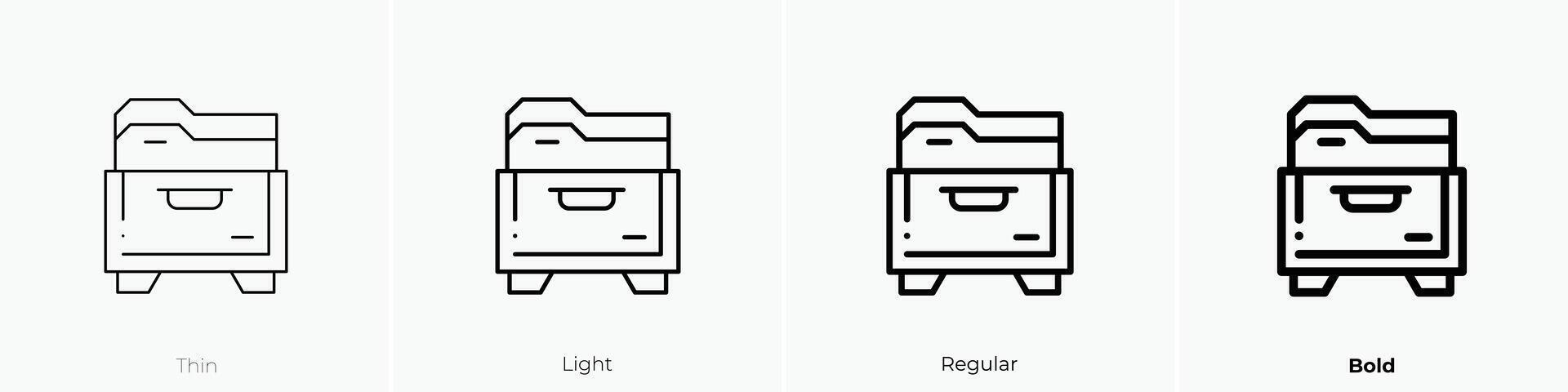 filling cabinet icon. Thin, Light, Regular And Bold style design isolated on white background vector