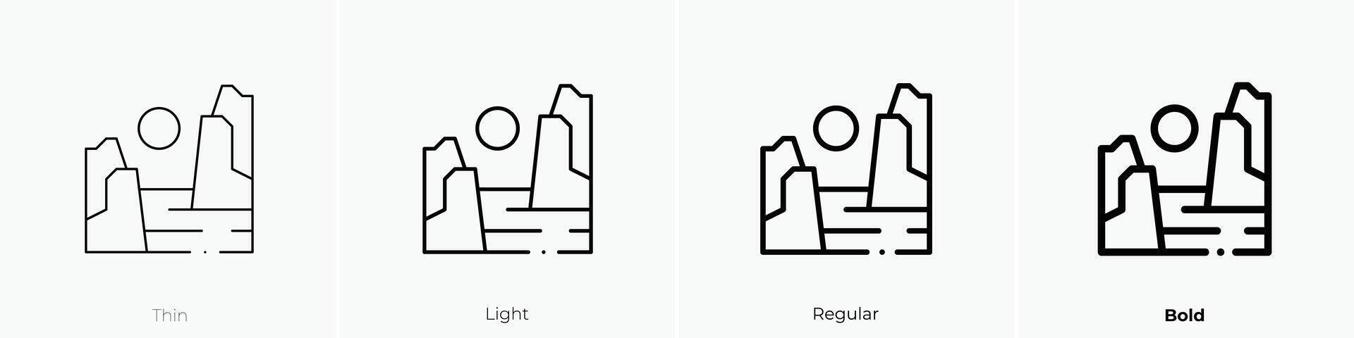 fiord icon. Thin, Light, Regular And Bold style design isolated on white background vector