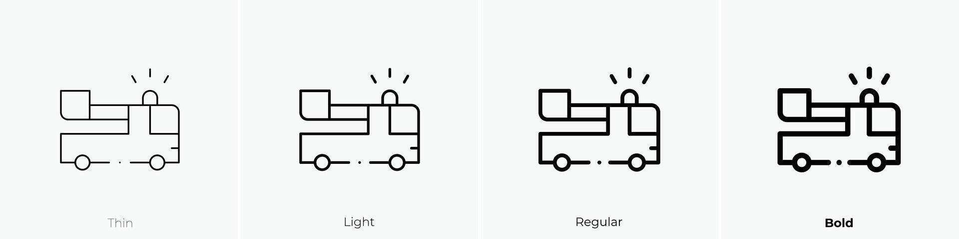 firetruck icon. Thin, Light, Regular And Bold style design isolated on white background vector