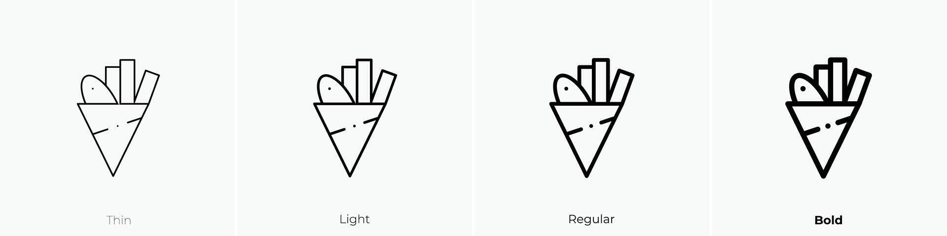 fish and chips icon. Thin, Light, Regular And Bold style design isolated on white background vector