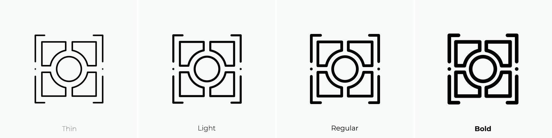 focus icon. Thin, Light, Regular And Bold style design isolated on white background vector