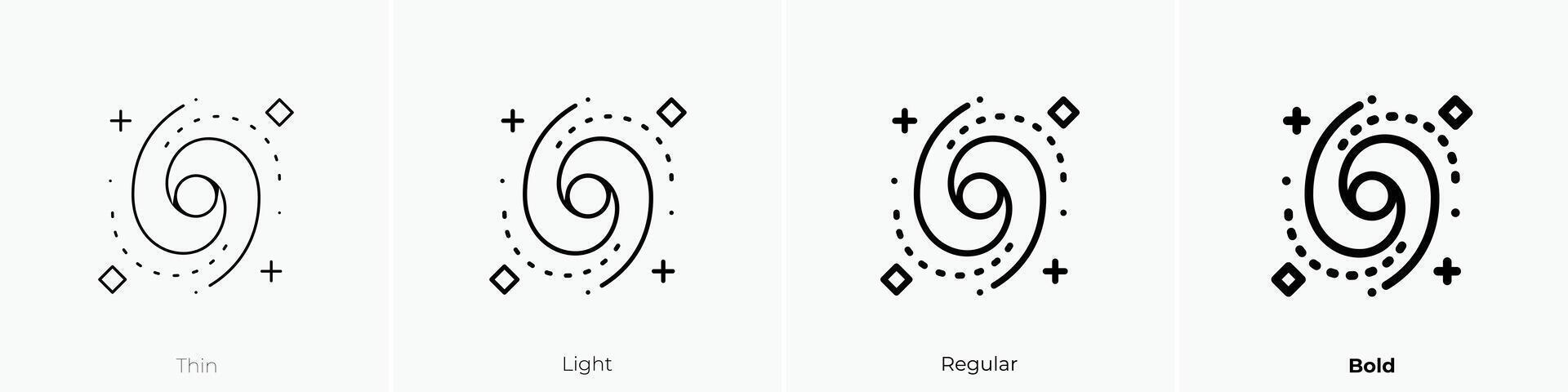 galaxy icon. Thin, Light, Regular And Bold style design isolated on white background vector