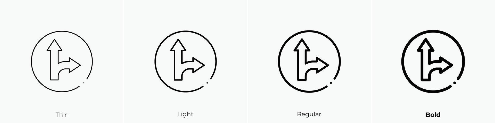 go straight or right icon. Thin, Light, Regular And Bold style design isolated on white background vector