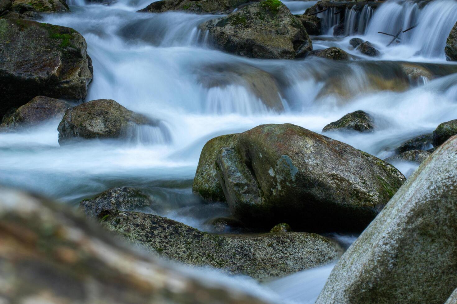 mountain river with cascades and waterfalls photo
