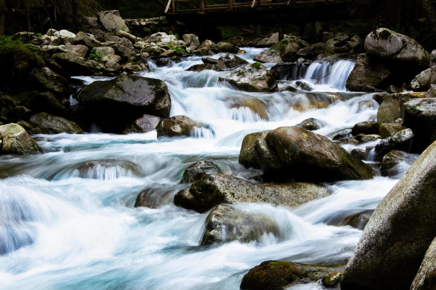 mountain river with cascades and waterfalls photo