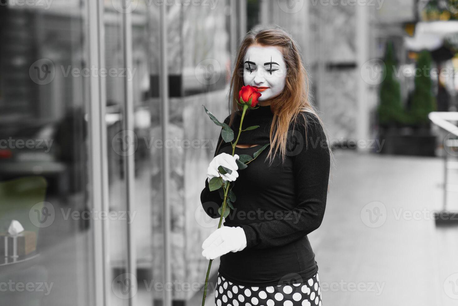 The girl with makeup of the mime. improvisation. mime shows different emotions photo