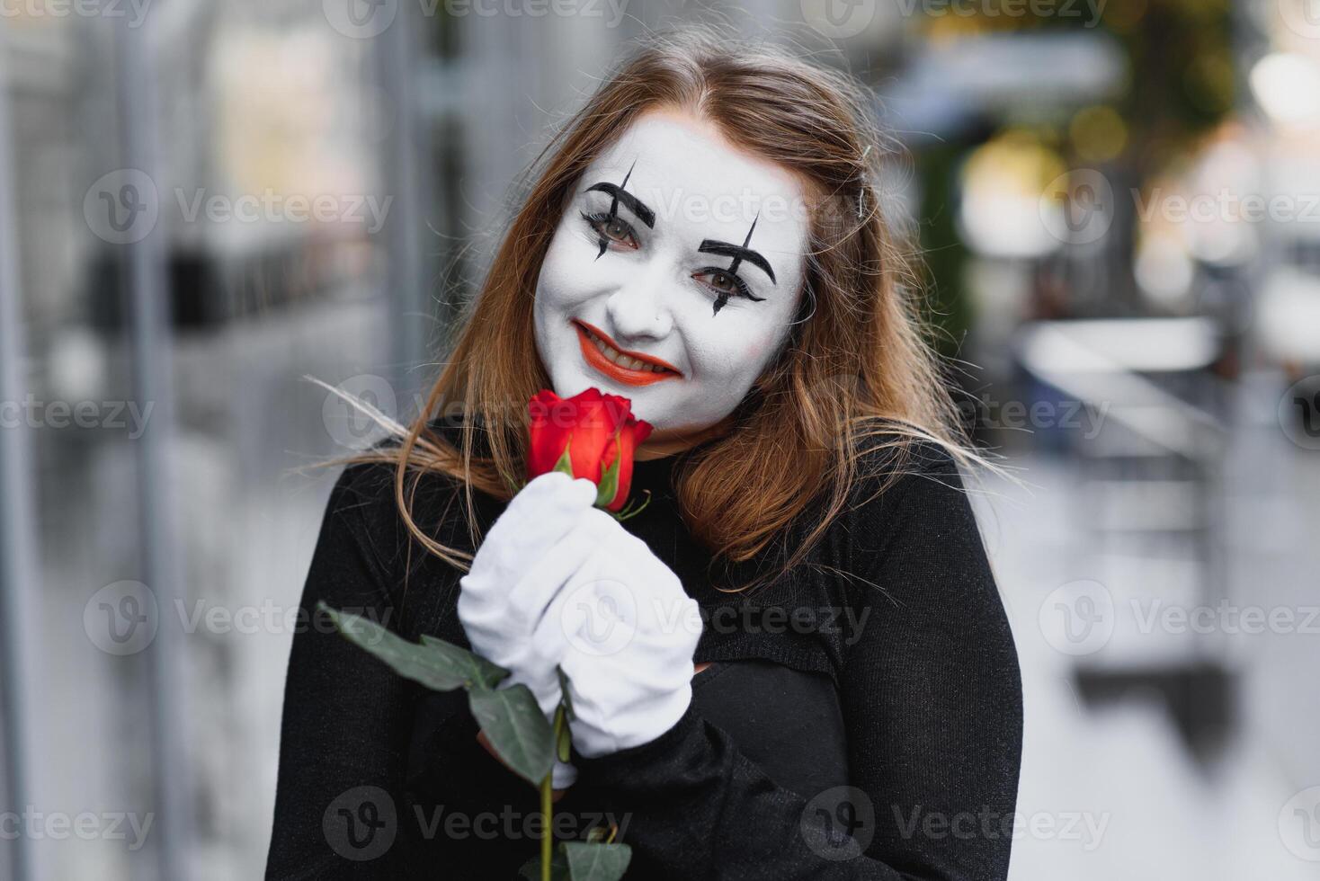 The girl with makeup of the mime. improvisation. mime shows different emotions photo
