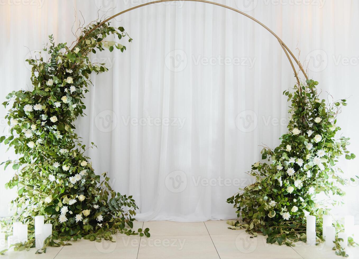 flowers decorations during outdoor wedding ceremony photo