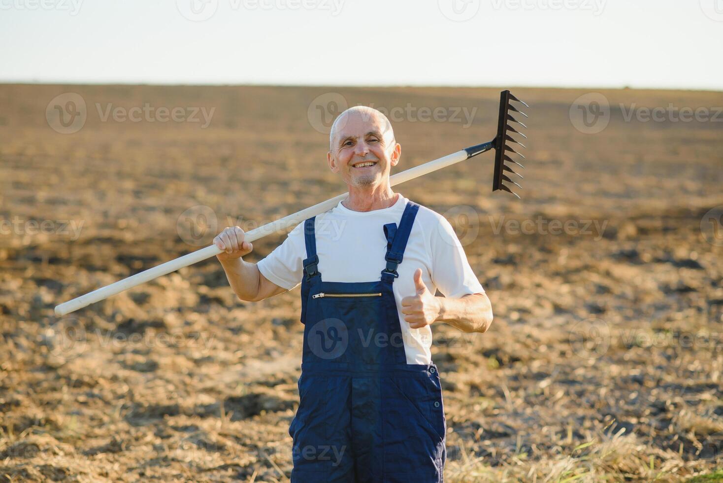 a farmer works with a rake photo