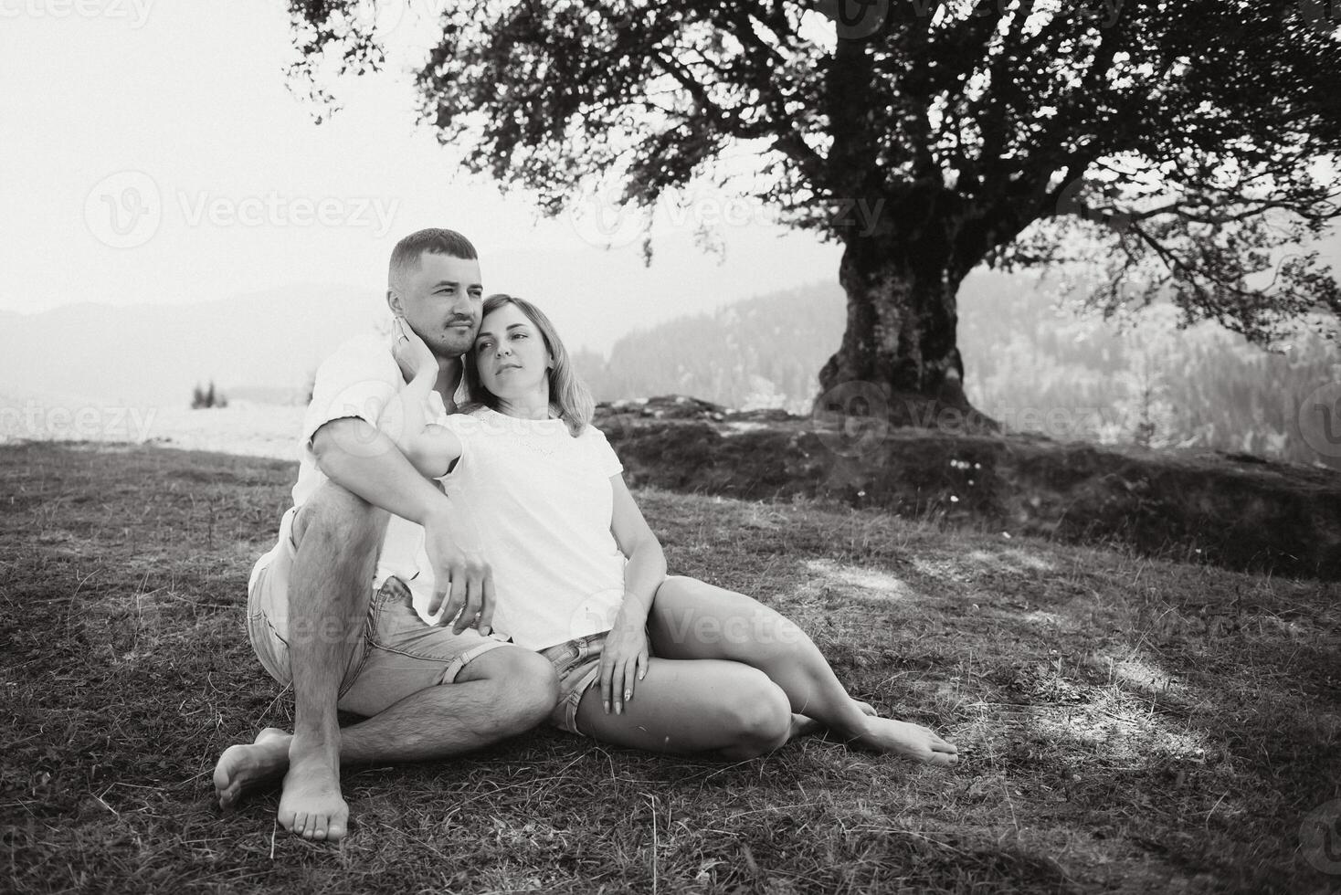 young family resting in the mountains. National Park. photo