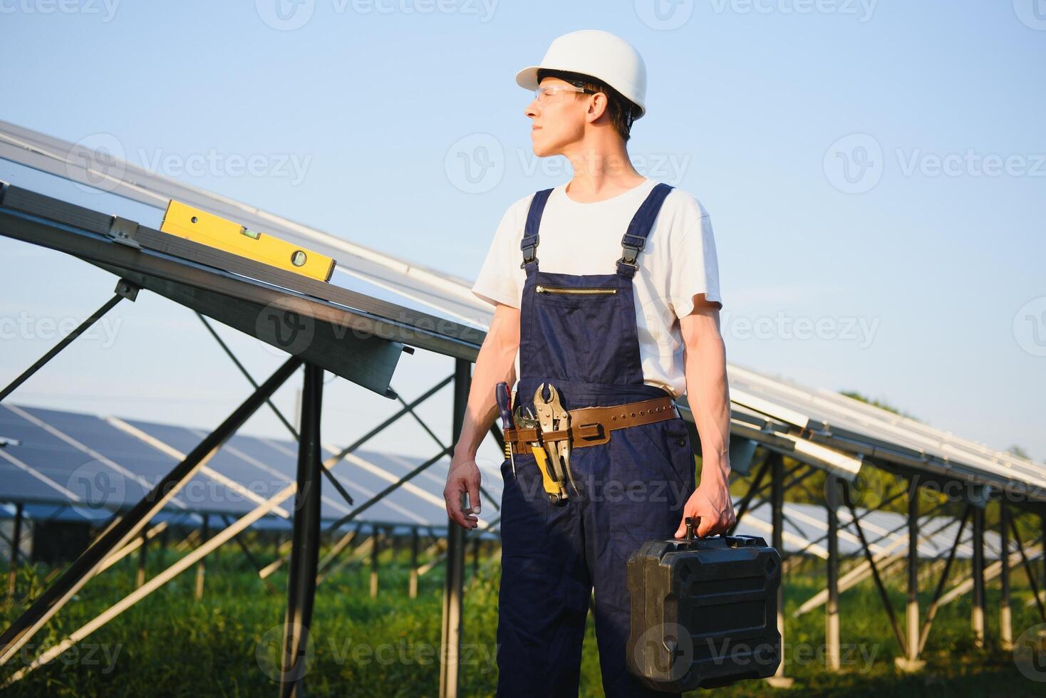 Renewable energy and solar power concept, worker or Electrical engineers are checking and training installing photovoltaic plant in solar power station alternative energy from nature photo