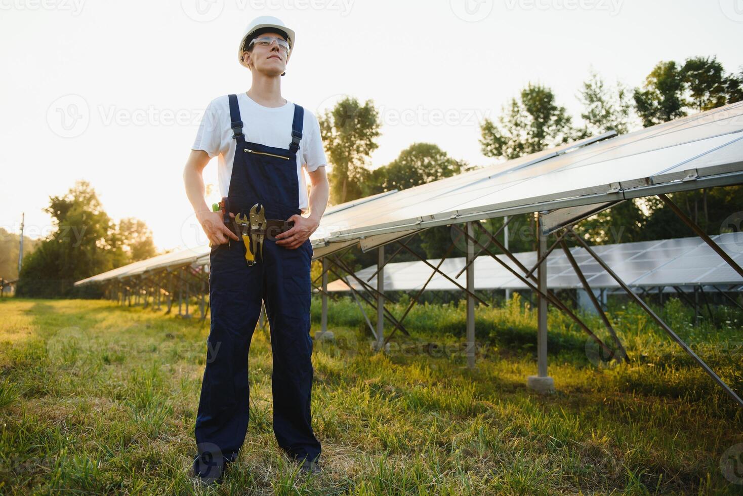 Renewable energy and solar power concept, worker or Electrical engineers are checking and training installing photovoltaic plant in solar power station alternative energy from nature photo