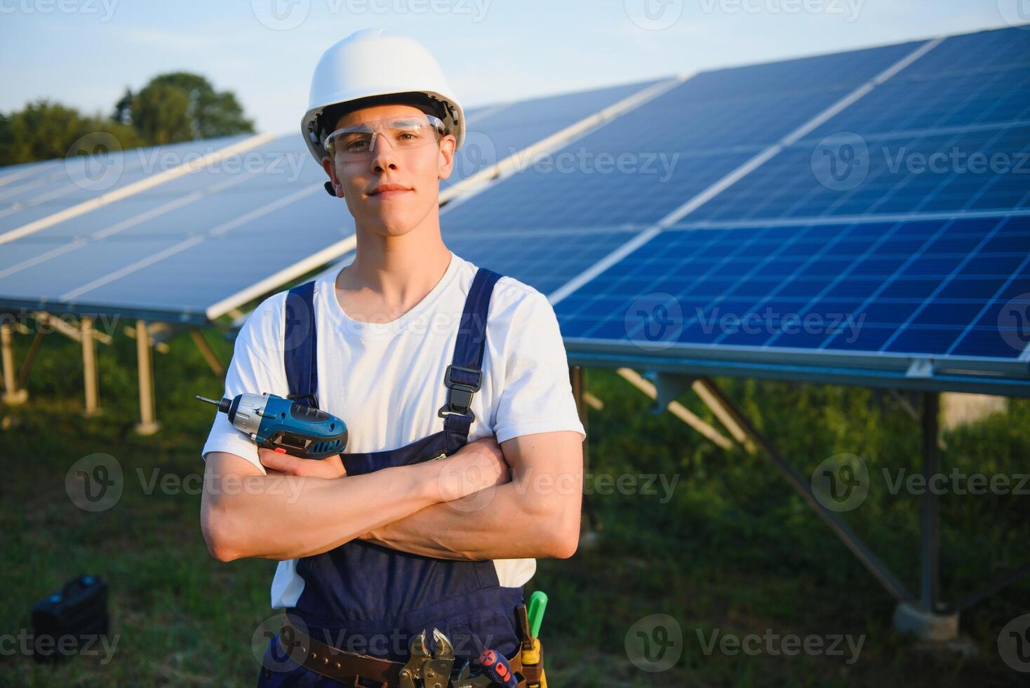 Renewable energy and solar power concept, worker or Electrical engineers are checking and training installing photovoltaic plant in solar power station alternative energy from nature photo