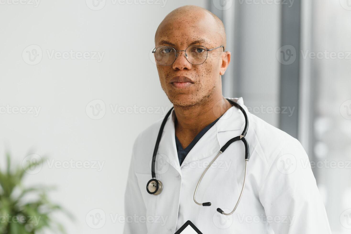 african american doctor in modern office. photo