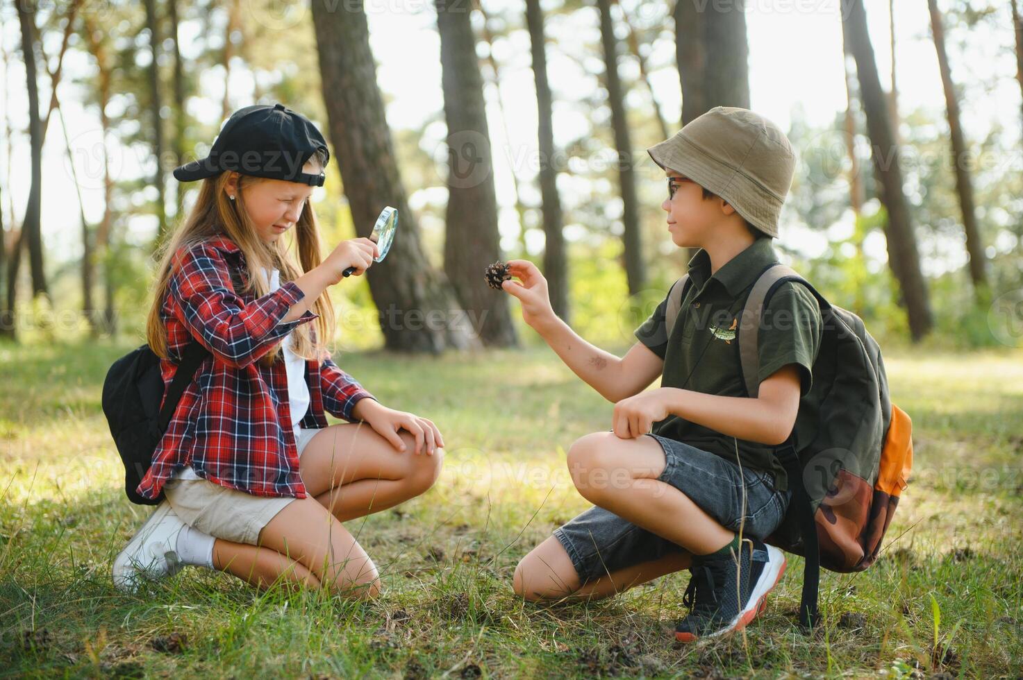 kids scouts in the forest. photo