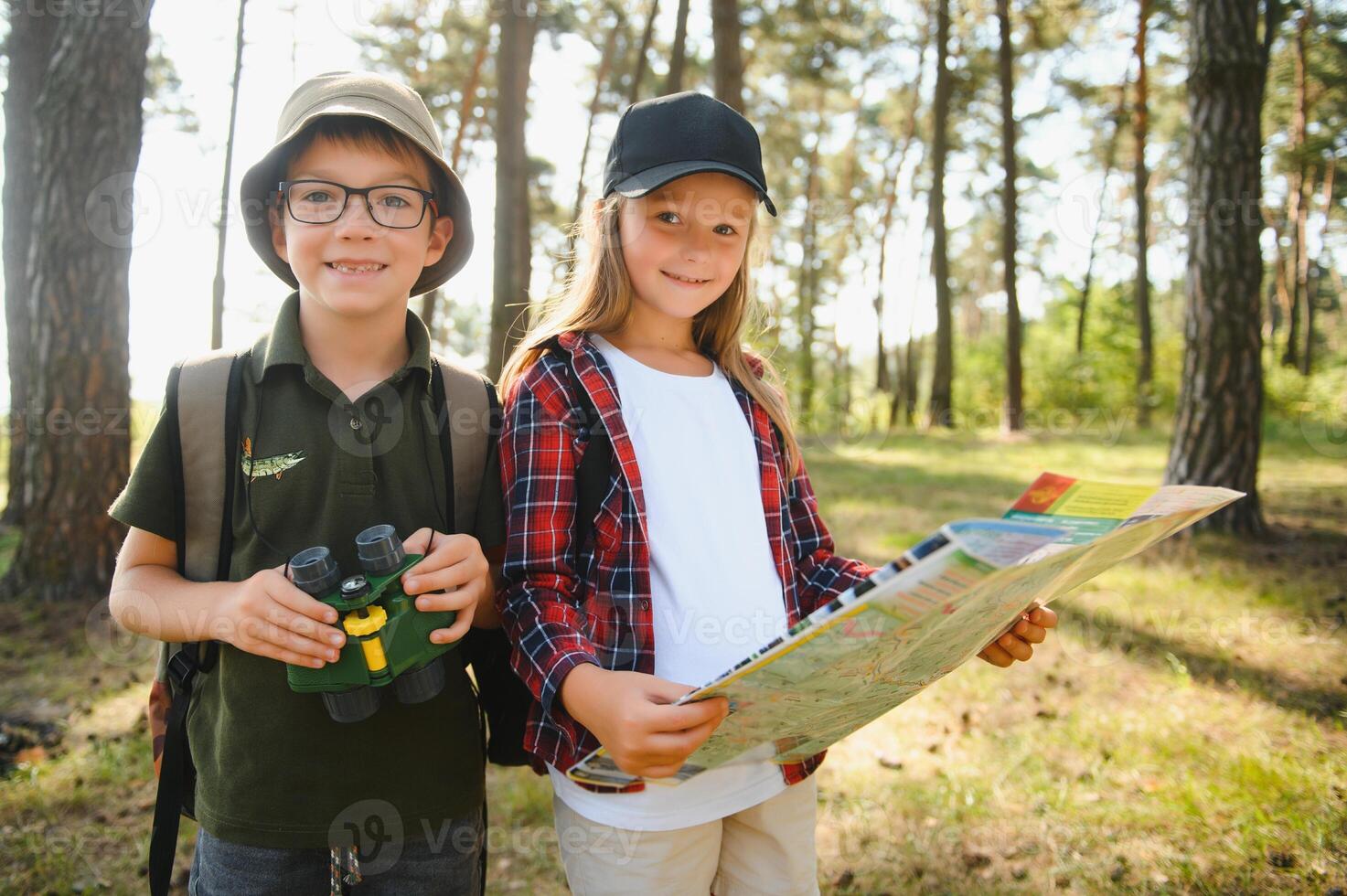 kids scouts in the forest. photo