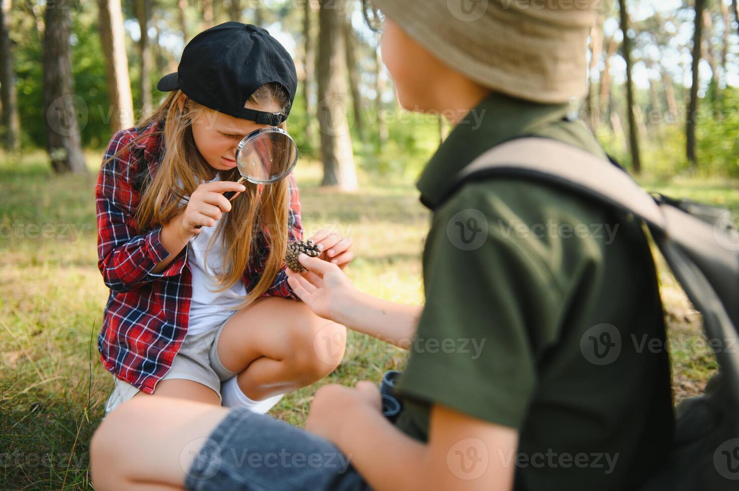 kids scouts in the forest. photo